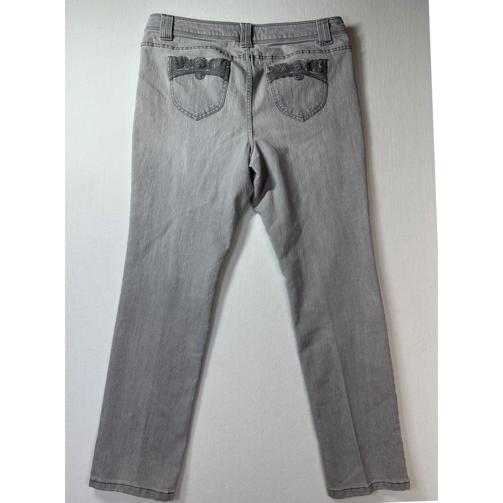 CJ Banks Embroidered Straight Leg Jeans‎ Womens Sz 14W Grey Stretch Denim